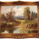 E. GRIESE LANDSCHAFTSGEMÄLDE TEICH MIT HÖFEN UND BERGLANDSCHAFT SIGNIERT