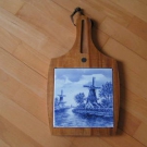 Schneidebrett m. Fliese Kachel Motiv Windmühlen in Flusslandschaft