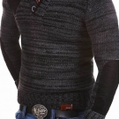 TAZZIO Strick-Pullover Grobstrick Henley Troyer Strickjacke Dunkelgrau/Braun NEU